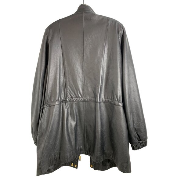 VTG Womens Worthington Size L Lambskin Leather Coat Black EUC Pockets 7025 - Picture 8 of 11
